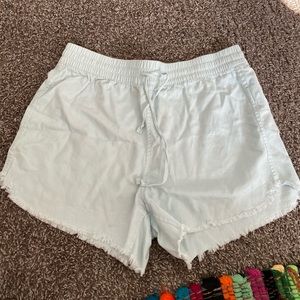 High waisted light blue cotton shorts